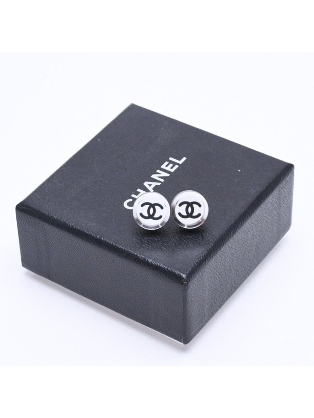 Chanel Button Earrings Silver CC Logo Mirror 08V